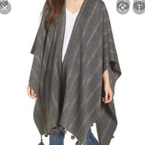 Madewell gray striped tassel poncho